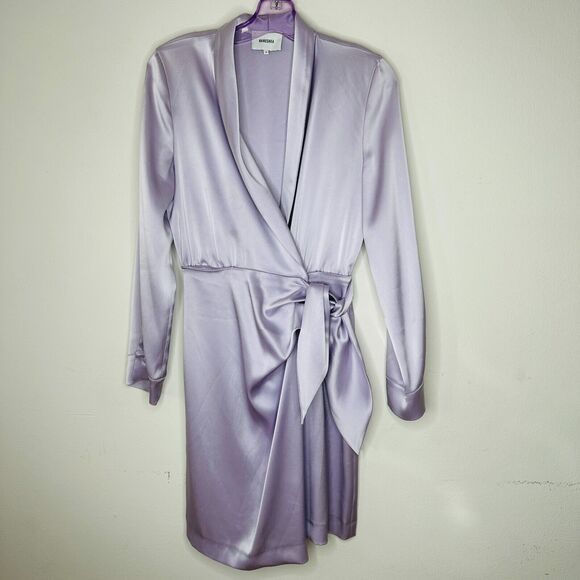 Nanushka Lilac Siwa Tech Satin Wrap Dress Asymmetrica V-Neck Concealed Snap S - Picture 6 of 16